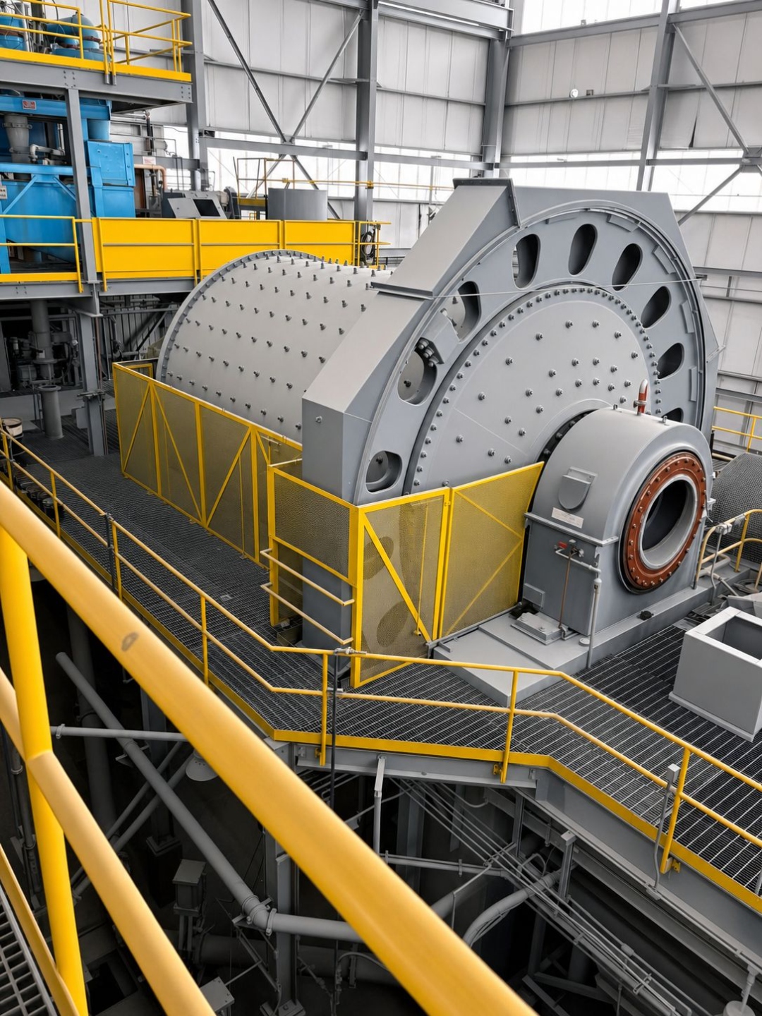 SAG mill on yellow-railed mezzanine